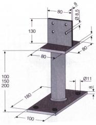 405854 Pfostenträger mit Schwert, zum Aufschrauben, 100mm Höhe 